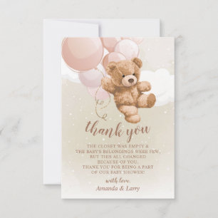Teddy Bear with Pink Balloons Thank You Card
