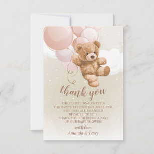 Teddy Bear with Pink Balloons Thank You Card