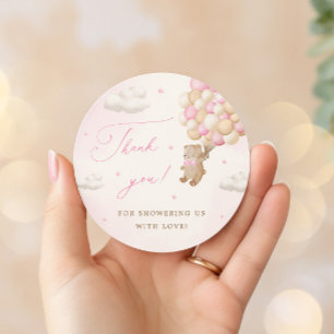 Teddy Bear with Pink Balloons Thank You Classic Round Sticker