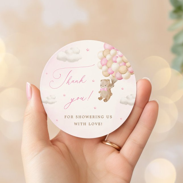 Teddy Bear with Pink Balloons Thank You Classic Round Sticker (Creator Uploaded)