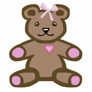 Teddy bear with pink bow and heart standing photo sculpture