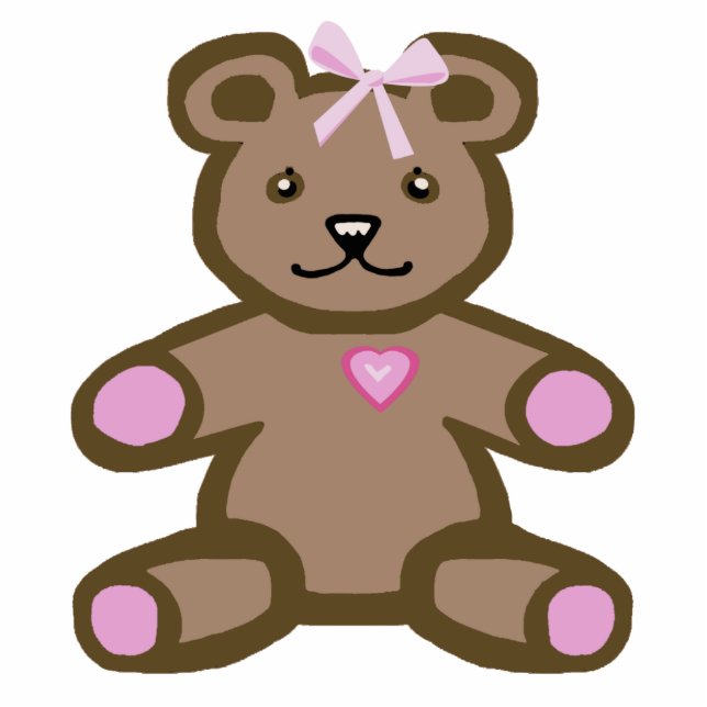 Teddy bear with pink bow and heart standing photo sculpture (Front)