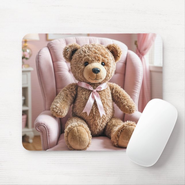 Teddy Bear With Pink Bow Mouse Mat (With Mouse)