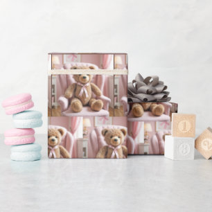Teddy Bear With Pink Bow Wrapping Paper