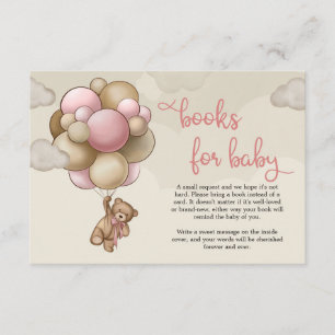 Teddy bear with pink brown balloons book request enclosure card