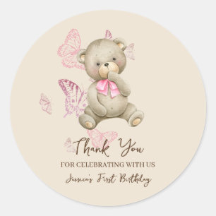 Teddy Bear With Pink Butterflies Sticker 