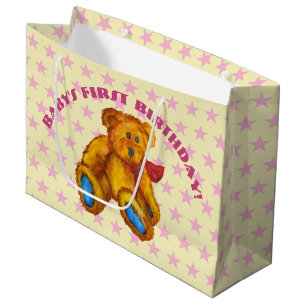 Teddy Bear With Pink Stars Large Gift Bag