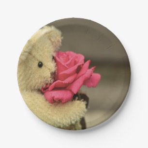 Teddy Bear With Rose Baby Shower Paper Plate