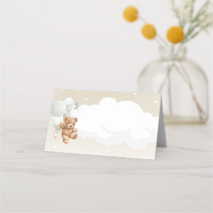 Teddy Bear with Sage Balloons  Place Cards