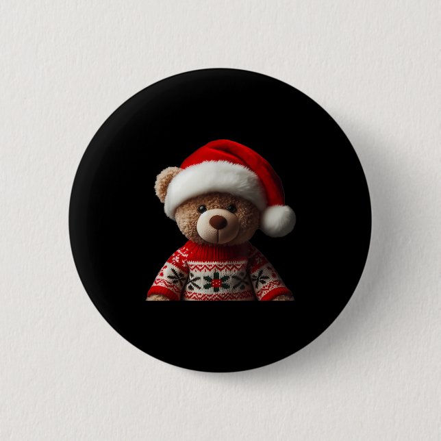 Teddy Bear With Santa Hat Christmas Xmas Lover Kid 6 Cm Round Badge (Front)