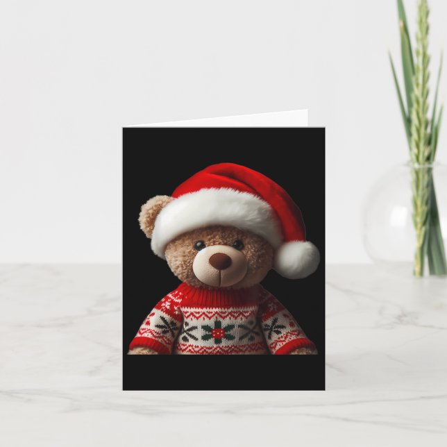 Teddy Bear With Santa Hat Christmas Xmas Lover Kid Card (Front)