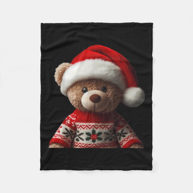 Teddy Bear With Santa Hat Christmas Xmas Lover Kid Fleece Blanket (Front)