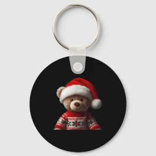Teddy Bear With Santa Hat Christmas Xmas Lover Kid Key Ring