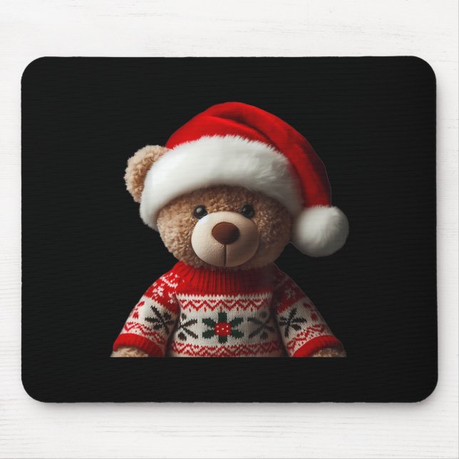 Teddy Bear With Santa Hat Christmas Xmas Lover Kid Mouse Mat (Front)