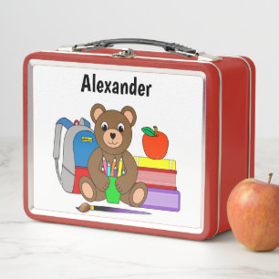 Teddy Bear With School Supplies Metal Lunch Box