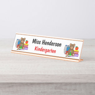 Teddy Bear With School Supplies Teacher's  Desk Name Plate