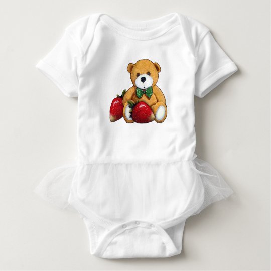 Teddy Bear With Strawberries, Original Colourful Baby Bodysuit