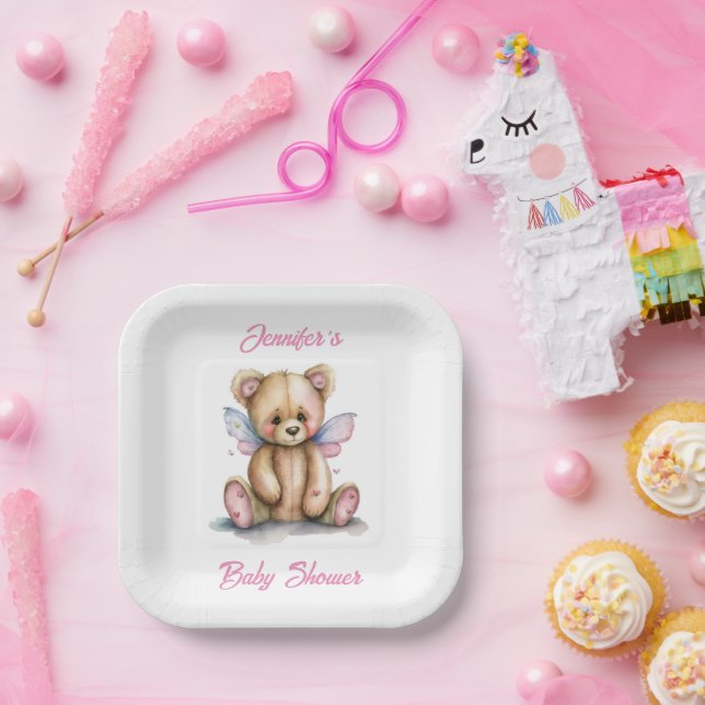Teddy Bear with Wings Personalised Paper Plate (Party)