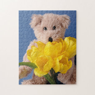 Teddy bear with yellow tulips jigsaw puzzle