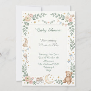 Teddy Bear Woodland Baby Shower Invitation
