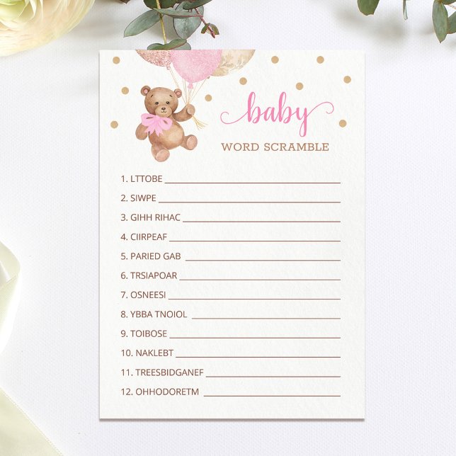 Teddy Bear Word Scramble Game Baby Shower Card (Creator Uploaded)