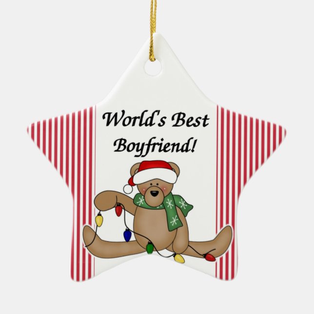 Teddy Bear World's Best Boyfriend Ornament (Front)
