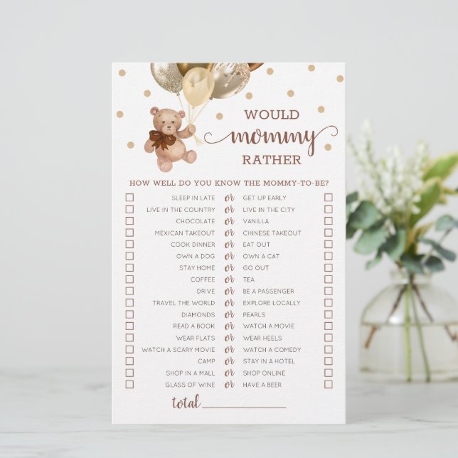 Teddy Bear Would Mummy Rather Baby Shower (Standing Front)