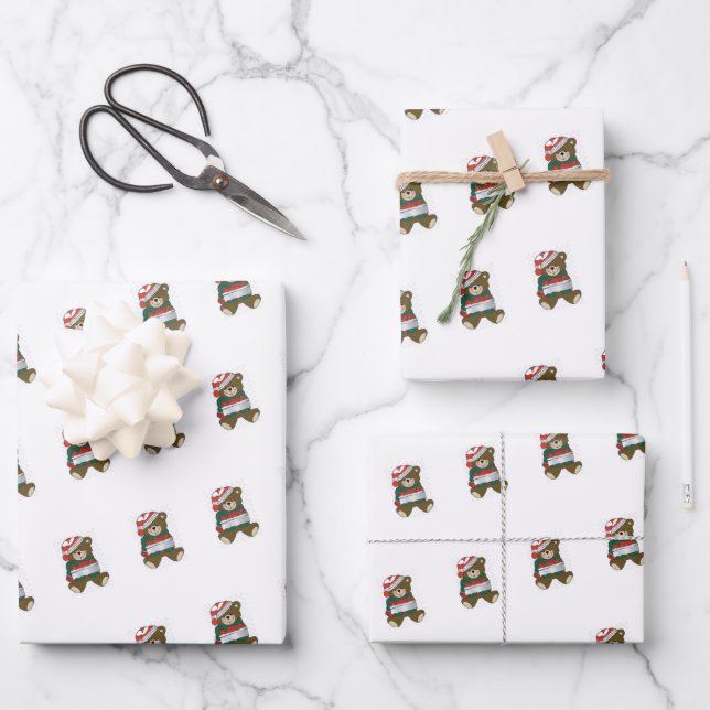 Teddy Bear Wrapping Paper Flat Sheet Set of 3 (Front)