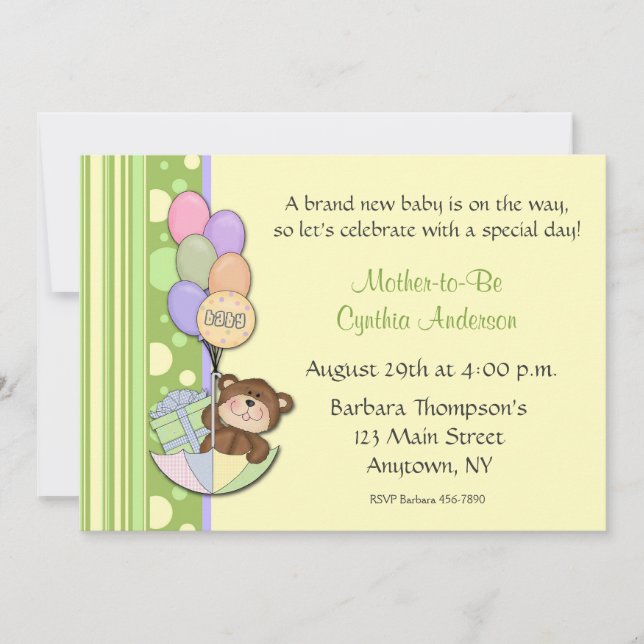 Teddy Bear Yellow Baby Shower Invitation (Front)