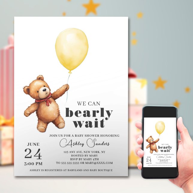 Teddy Bear Yellow Baby Shower Invitation (Creator Uploaded)