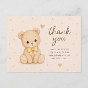 Teddy Bear Yellow Bow Baby Shower Thank You Postcard