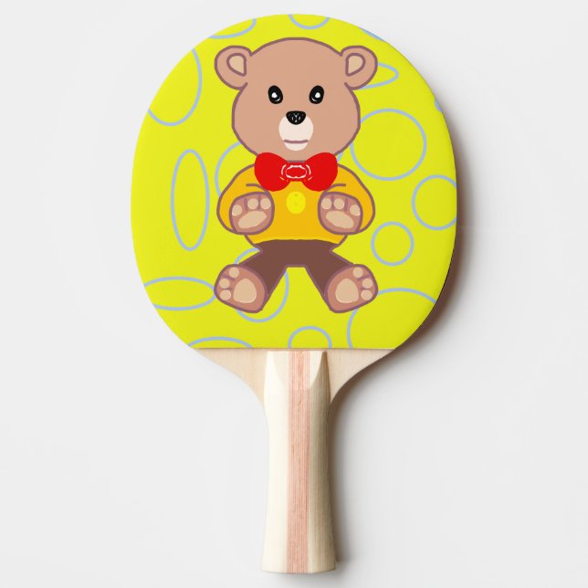 Teddy Bear Yellow Geometric Ping Pong Paddle (Front)
