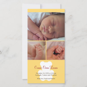 Teddy bear yellow montage baby birth announcement