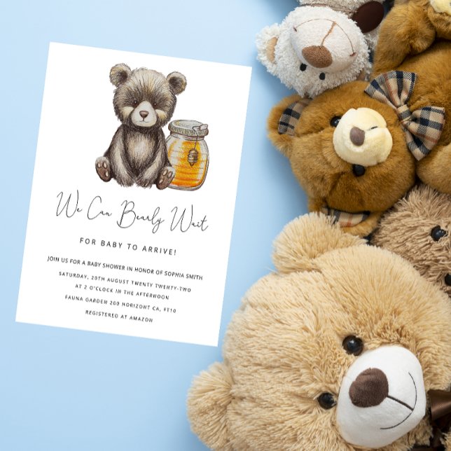 Teddy Bearly Wait Baby Shower Invitation (Creator Uploaded)