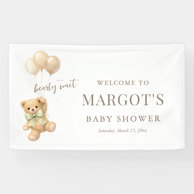 Teddy Bearly Wait Baby Shower Welcome Banner (Horizontal)