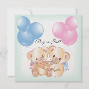 Teddy Bears and Balloons Gender Reveal Party Invit Invitation