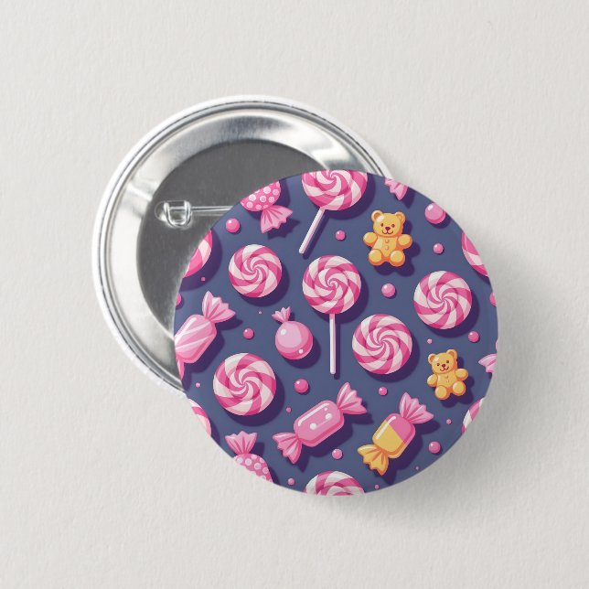 Teddy bears and candy pattern 6 cm round badge (Front & Back)