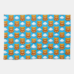 Teddy Bears and Clouds on a Blue Background Tea Towel