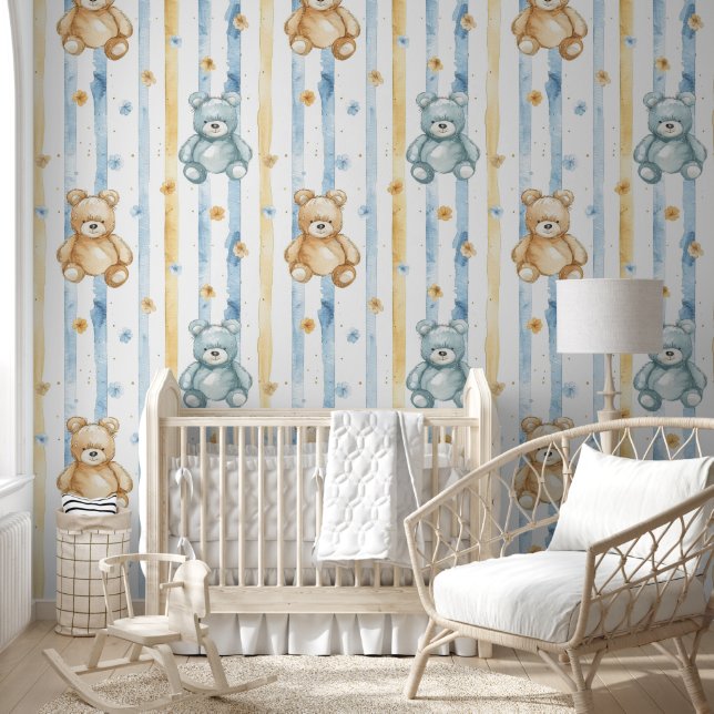 Teddy Bears And Flowers Pattern Wallpaper (Kids)