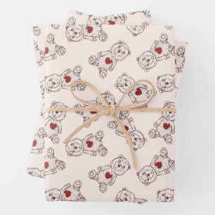 Teddy Bears and Hearts Gift Wrap 3 Pk. (Sheets)