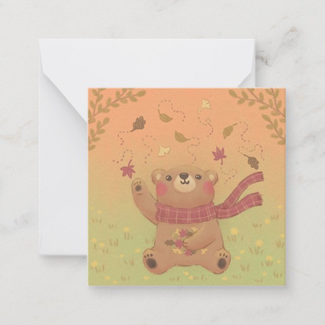 Teddy Bear's Autumn Fall Leaves Card (Front)