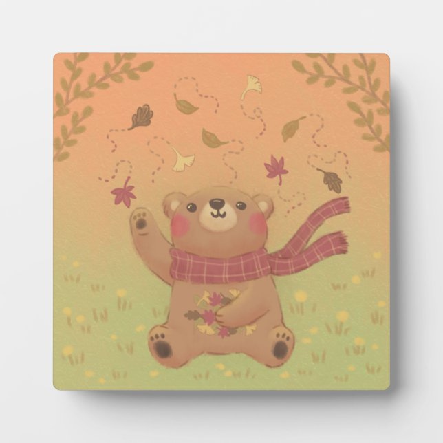 Teddy Bear's Autumn Fall Leaves Plaque (Front)