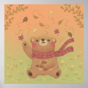 Teddy Bear's Autumn Fall Leaves Poster
