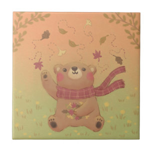 Teddy Bear's Autumn Fall Leaves Tile