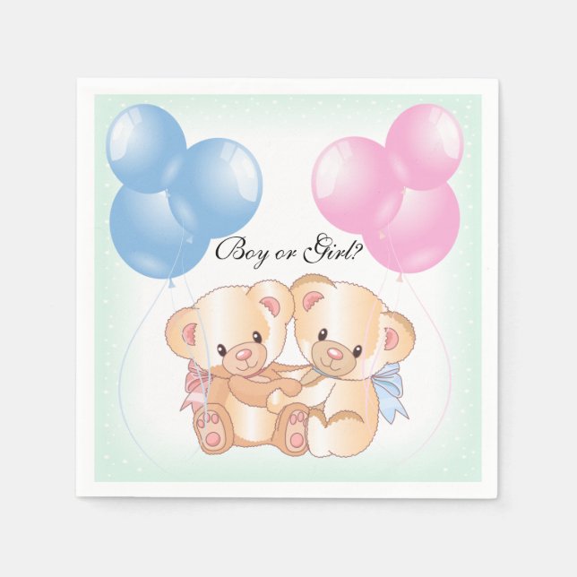 Teddy Bears Baby Gender Reveal Paper Party Napkins (Front)