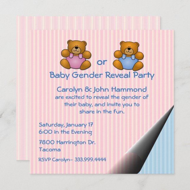 Teddy Bears Baby Gender Reveal Party Invitation (Front/Back)