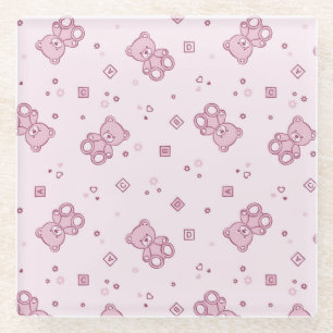 Teddy bears background Pink Glass Coaster