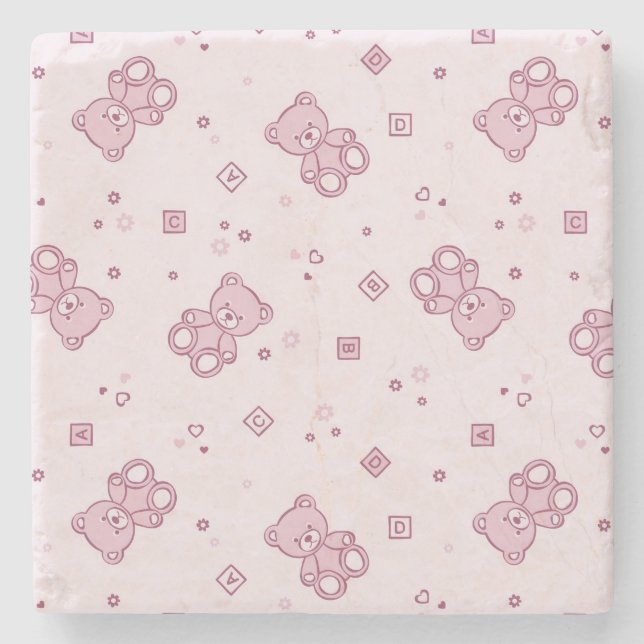 Teddy bears background Pink Stone Coaster (Front)
