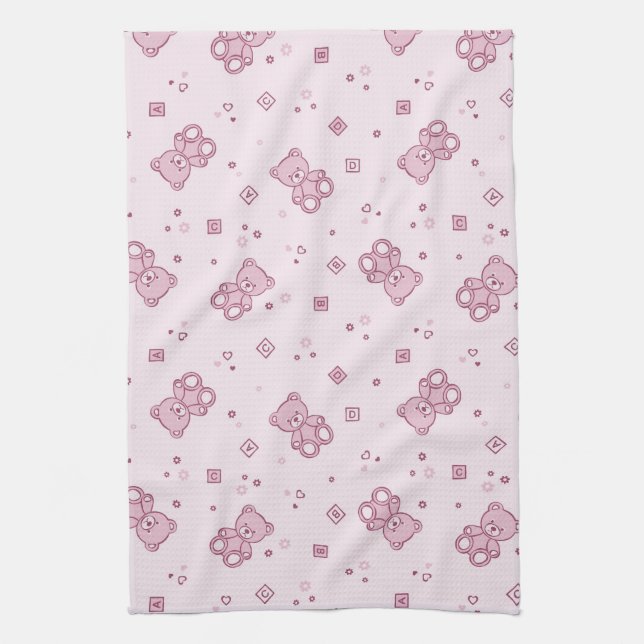 Teddy bears background Pink Tea Towel (Vertical)