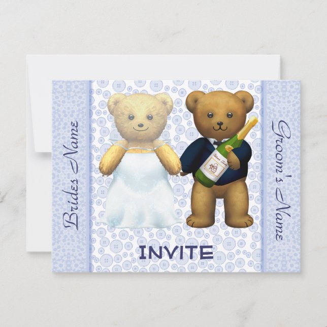 Teddy Bears Blue Wedding Invite Guests (Front)